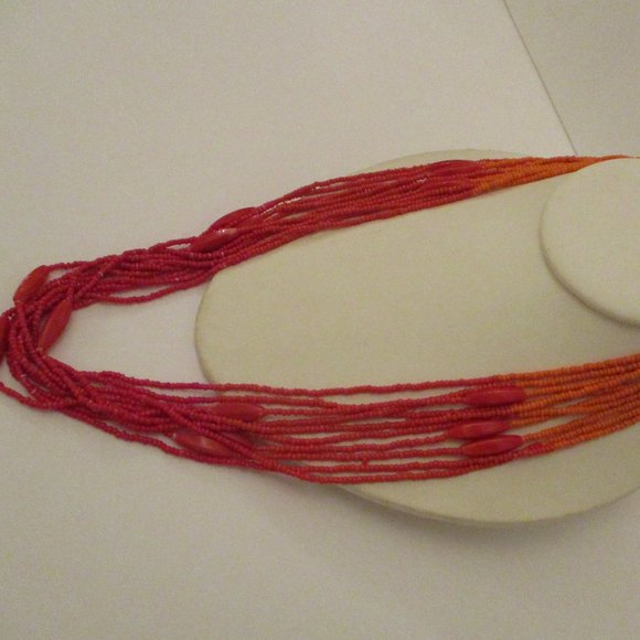 10 STRAND GLASS Necklace Orange Multi Strand Necklace Lucite & Glass Beads - Picture 3 of 12